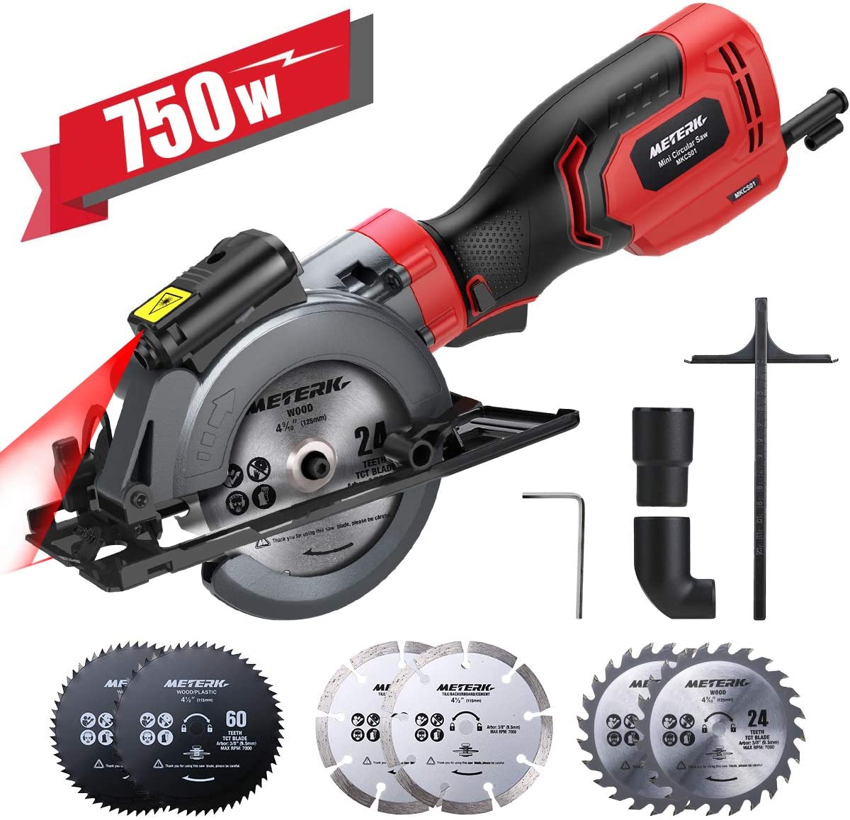 750W 3500U Mini Kreissäge mit 6 Sägeblättern, Laserführung