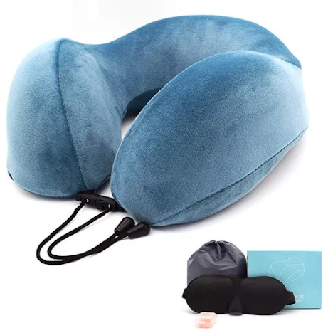 Reise-Nackenkissen aus Memory-Schaum inkl. Schlafmaske & Ohrstöpsel in 2 Farben