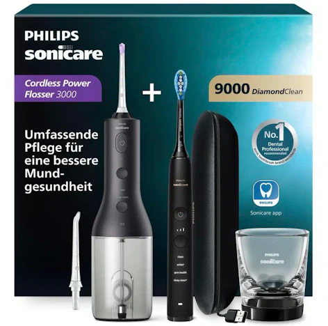 Philips Sonicare kabellose Power Flosser Munddusche und DiamondClean 9000 elektrische Zahnbürste in schwarz für 129,99€(statt 205€)