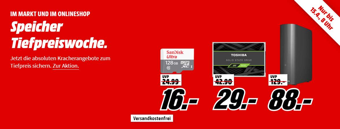 Speicher-Tiefpreiswoche bei Media Markt - z.B. SanDisk Ultra 3D SSD 2TB für 199€