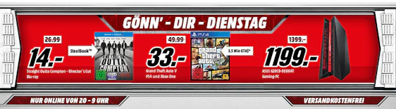 Gönn Dir Dienstag bei Media Markt - z.B. GTA 5 + 3,5 Millionen GTA-Dollar für 33€