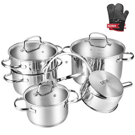 HOCHWERTIG 5 TEILIGES KOCHTÖPFE SET - Zusätzlich ein Paar 15 Euro Ofenhandschuhe als Geschenk.