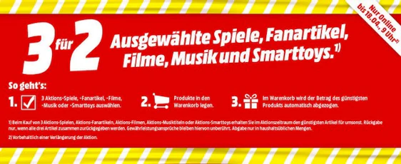 3 für 2 Aktion bei Media Markt - im Outlet und auf Produkte aus dem Bereich Entertainment