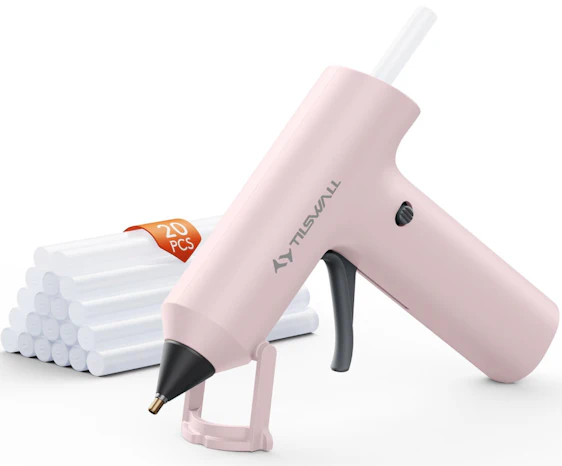Tilswall Kabellose Heißklebepistole, schnelles Vorheizen, MINI Heißklebepistole mit integriertem 2000-mAh-Akku, 20 Premium-Klebestifte, Mini-Heißklebepistole für Bastelarbeiten, DIY, W106S Rosa