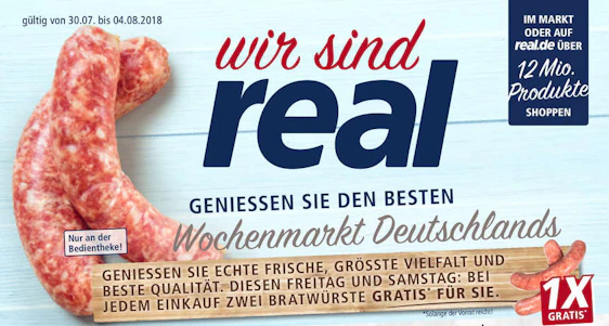 2 kostenlose Bratwürste bei real an der Bedientheke - nur am Freitag und Samstag