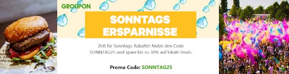 Nur Heute! 30% Sonntags-Rabatt auf 3 lokale Deals bei Groupon – z.B.: 2x Tickets für Holi Festival of Colours für 20€
