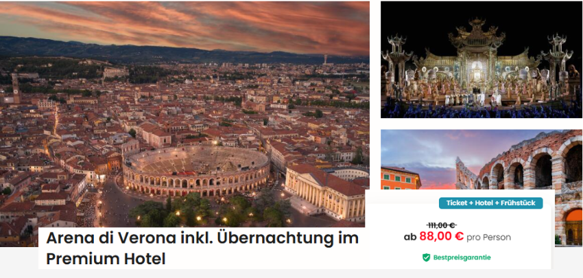 Kultur &amp; Italien-Flair! 🎭 Arena di Verona Tickets inkl. Übernachtung im Premium Hotel ab 88€ p.P. 🇮🇹