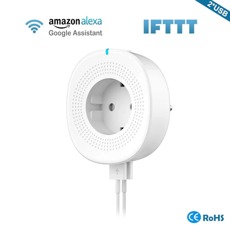 Alexa Steckdose mit 2 USB Ports,Funktioniert mit Amazon Alexa,Google Home und IFTTT,Fernsteuerung,