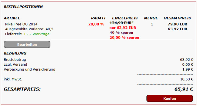 Nike Free OG 2014 für 66€