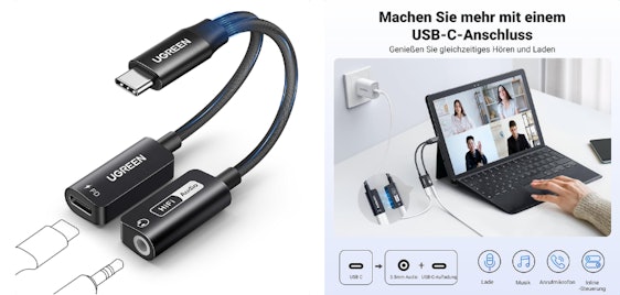 UGREEN USB-C Adapter auf Klinke für 15€ - Ladefunktion, HiFi-Audio, magnetisch