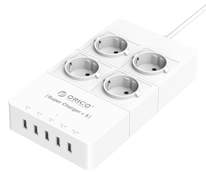 Orico Steckdosenleiste 4-fach mit 5 USB-Anschlüssen für 17€