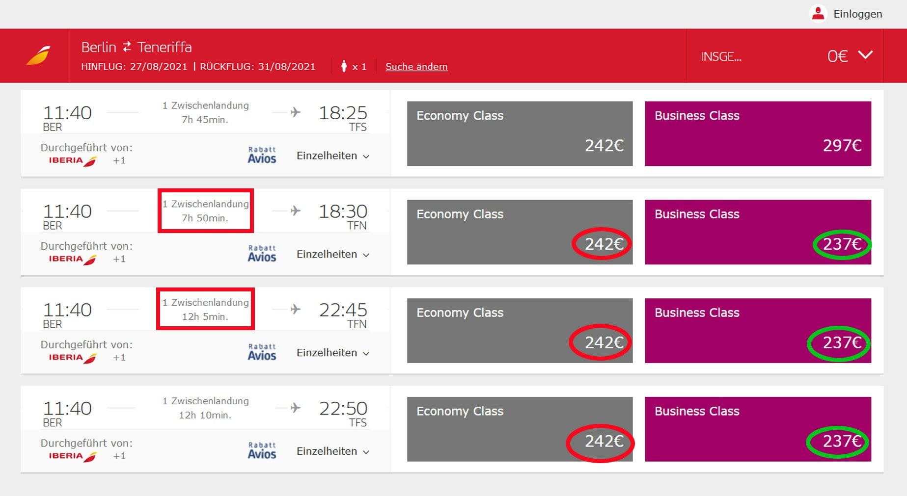 Günstiger Iberia Business Class fliegen