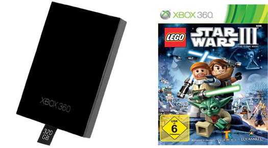 Xbox 360 Festplatte 320 GB inkl. Lego Star Wars III für 41€ *UPDATE* und Wireless Controller für 24€