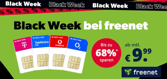 Letzte Chance! Freenet Black Week: Tarife in allen Netzen zu Bestpreisen 🔥 z.B. o2 Unlimited Basic für 17€ im Monat