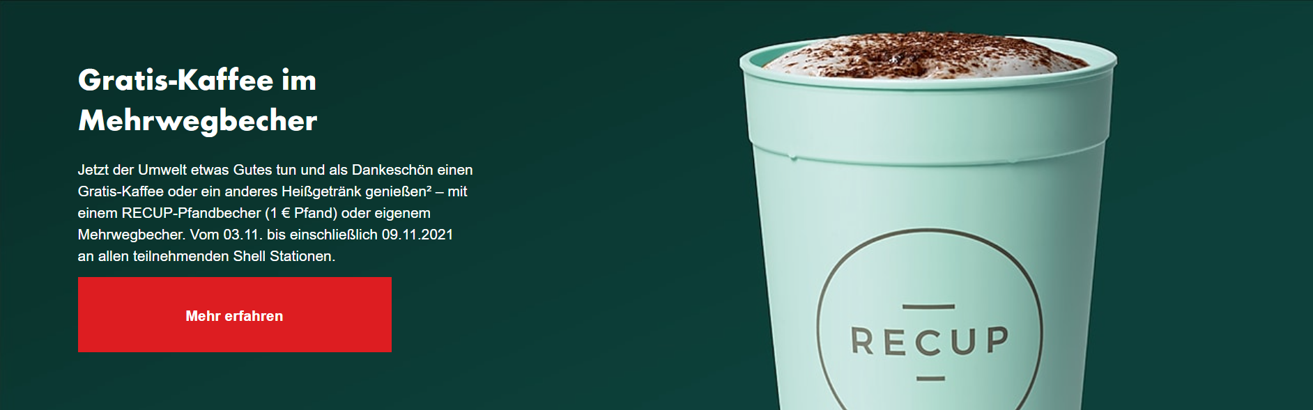 Letzte Chance! Gratis Kaffee bei Shell » im eigenen Mehrweg- oder Recup-Pfandbecher bis 09.11. ☕