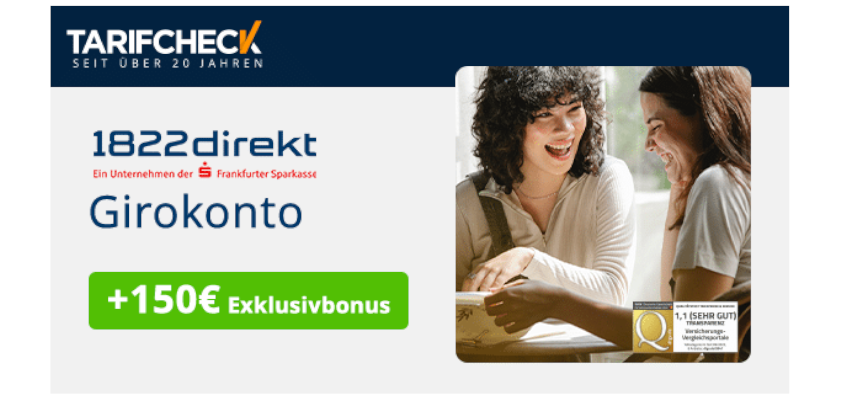 Aktion endet bald 💸 1822direkt Girokonto Klassik mit 150€ Prämie + 3,30% p. a. Zinsen für Tagesgeldkonto