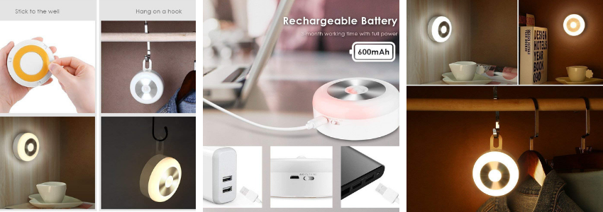 PAVLIT 6 LEDs Schrankleuchten USB für Schlafzimmer Küche Wandschrank Treppen Flur(Warmes Licht)