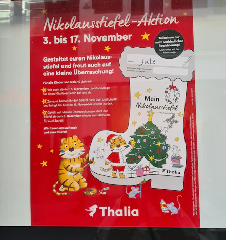 Thalia Nikolausaktion 2026: Gestaltet einen Nikolausstiefel und Thalia befüllt ihn gratis