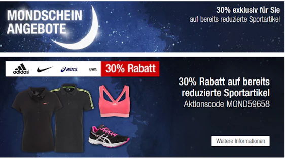 Mondscheinangebote bei Galeria Kaufhof - 30% auf bereits reduzierte Sportartikel