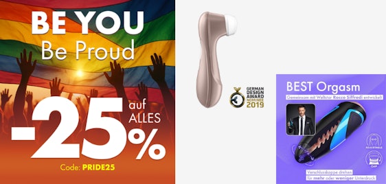 25% Rabatt mit PRIDE25 - Druckwellen-Spielzeug, App-Gadgets, sexy Dessous