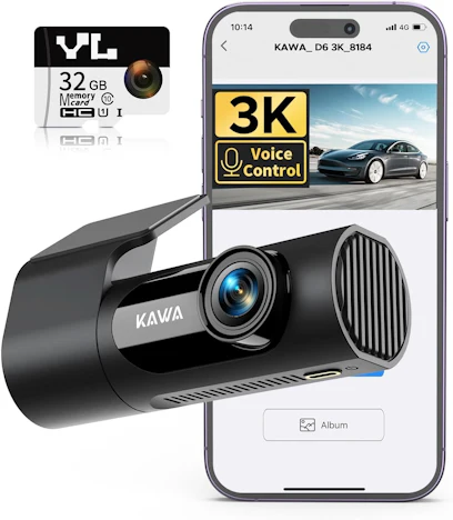 35% Rabatt | KAWA 3K Dashcam Front mit 360° Rotation & Sprachsteuerung