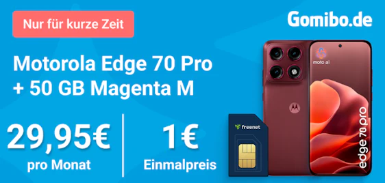 Gratis Schnellladegerät 🎁 Motorola Edge 70 Pro mit 50GB Telekom Allnet-Flat » effektiv nur 2€ mtl.