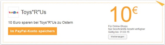 10€-Gutschein für Toys'R'Us via PayPal - 30€ MBW *UPDATE*