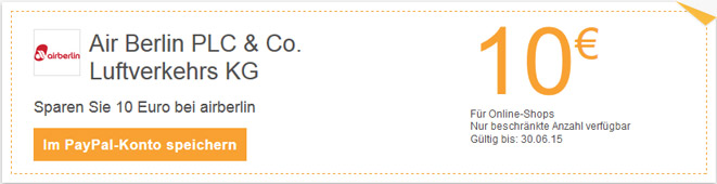 10€-Gutschein für airberlin - bei Zahlung mit PayPal