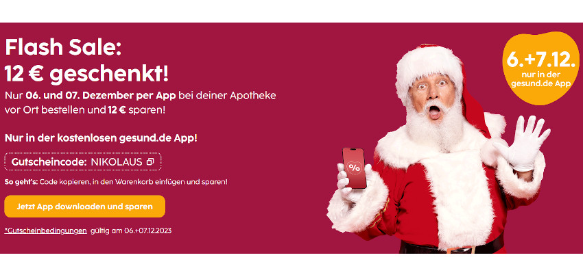 gesund.de App: 12€ Rabatt auf rezeptfreie Produkte – ab einem Bestellwert von 13€