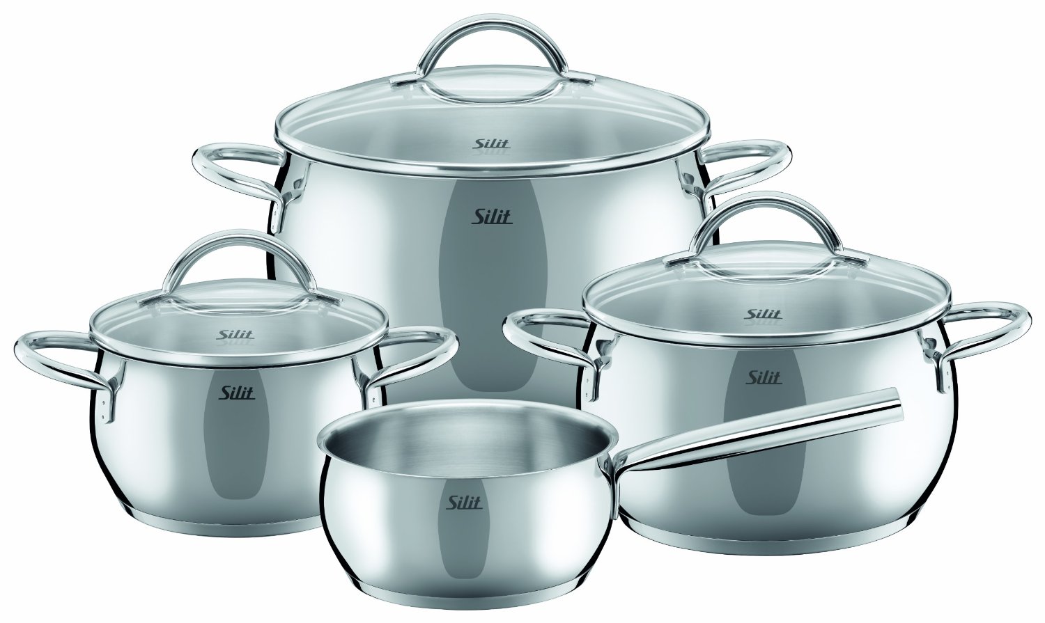 Silit Nobile 4-tlg. Edelstahl Topfset für 89€ - Schüttrand, Glasdeckel, für alle Herdarten geeignet, spülmaschinengeeignet