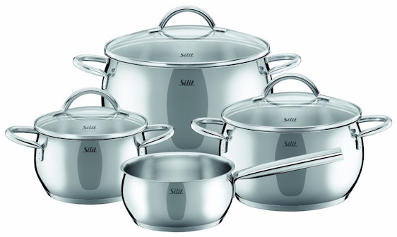Silit Nobile 4-tlg. Edelstahl Topfset für 89€ - Schüttrand, Glasdeckel, für alle Herdarten geeignet, spülmaschinengeeignet