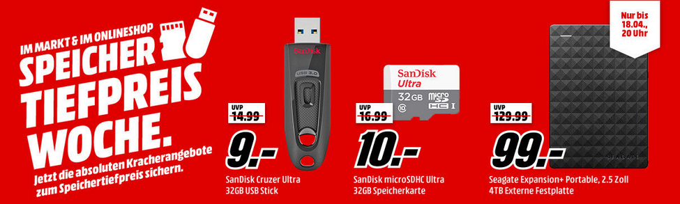 Speicher-Tiefpreiswoche bei Media Markt am 17.04.2018 - z.B. Lexar JumpDrive S57 64GB für 13€