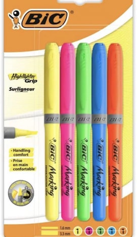 BIC BRITELINER Grip Textmarker 5 Stück in verschiedene Farben für 2,70€ (statt 5,99€)
