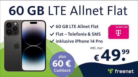 Letzte Chance ⌛ Anschlusspreis geschenkt! 🤩 iPhone 14 Pro mit satten 60 GB LTE50 im Telekom-Netz