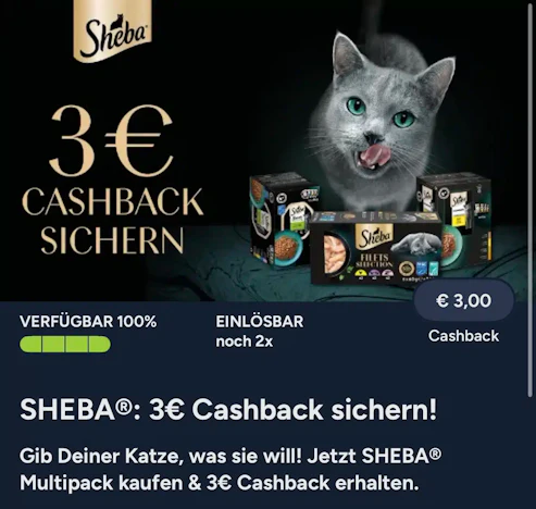 SHEBA® – 3 € Cashback auf ausgewählte Multipacks für Katzen