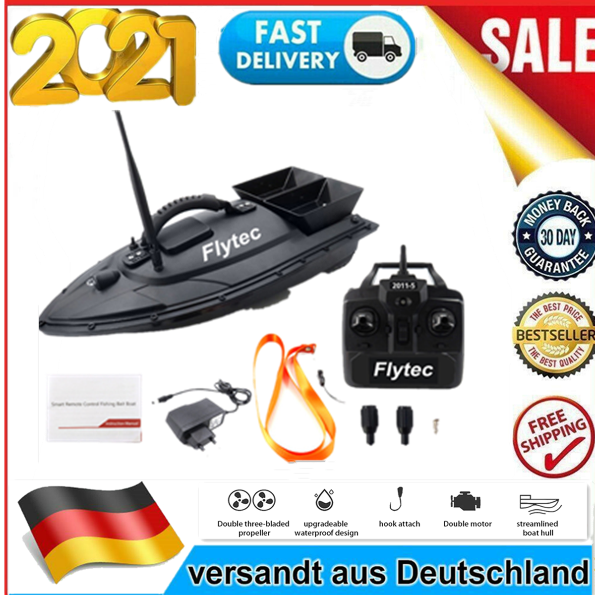 Flytec 2011-5 RC Futterboot Fisch Finder 500m Fernbedienung Fischköder Bait Boat