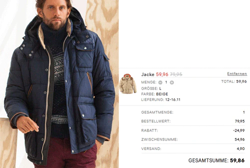 25% und 5€ H&M Gutschein - Winterjacke für 60€