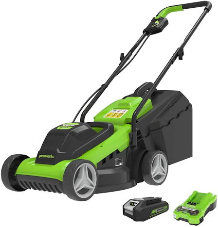 Greenworks 24V 33cm Akku-Rasenmäher mit 30 L Grasfängertasche für 118,99 €
