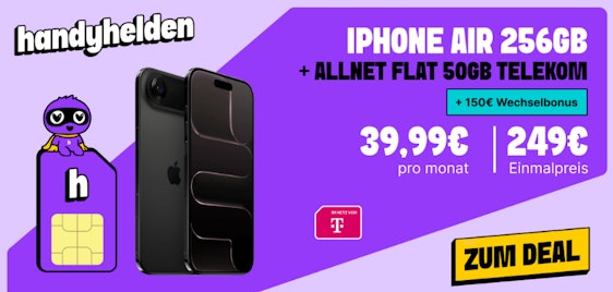 Apple iPhone Air + 50GB 5G Telekom Tarif für 39,99€ mtl. | effektiv nur 5,53€ mtl.