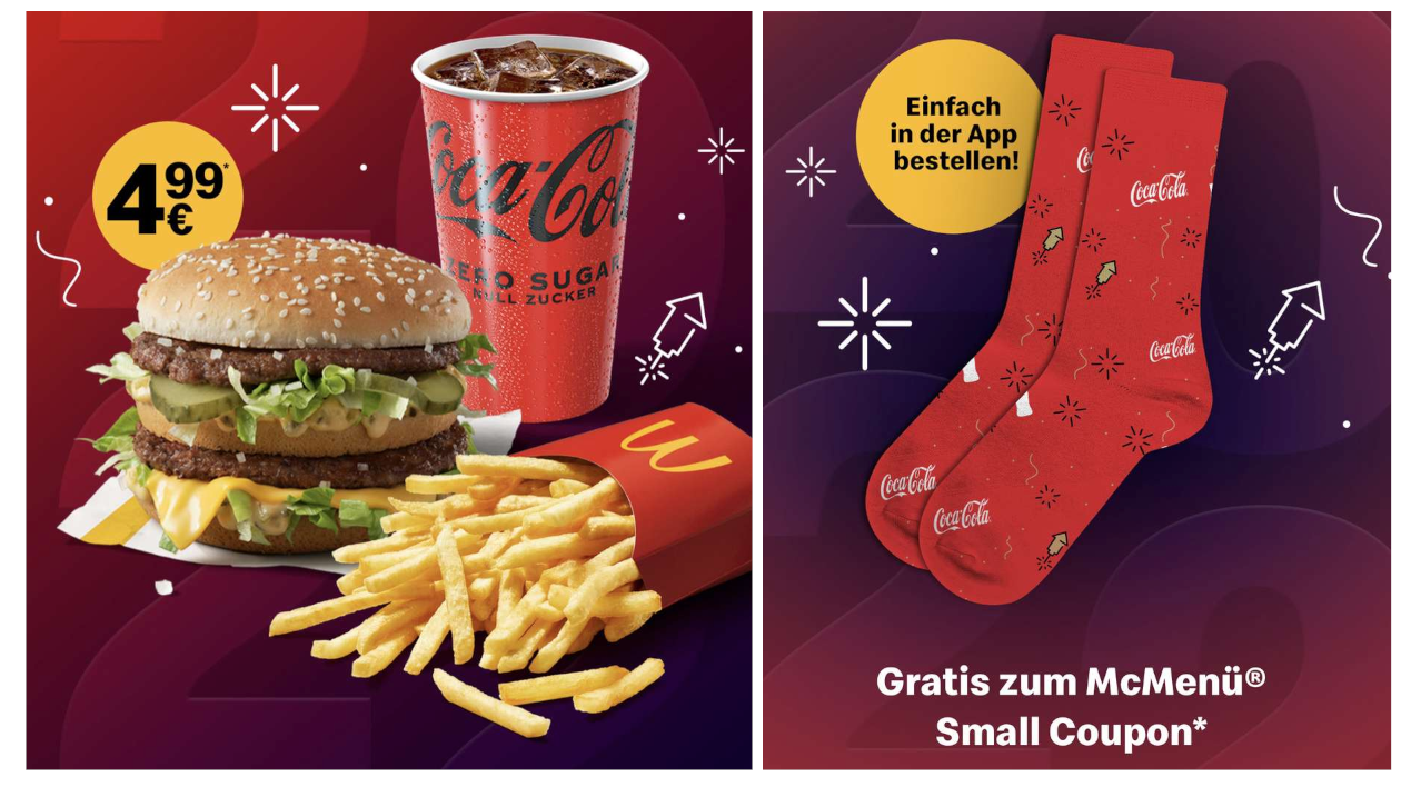 Mc Donalds Menü Small nach Wahl für 5€ &amp; ein Paar Coke Neujahrsocken gratis
