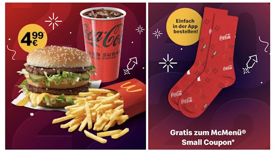Mc Donalds Menü Small nach Wahl für 5€ & ein Paar Coke Neujahrsocken gratis