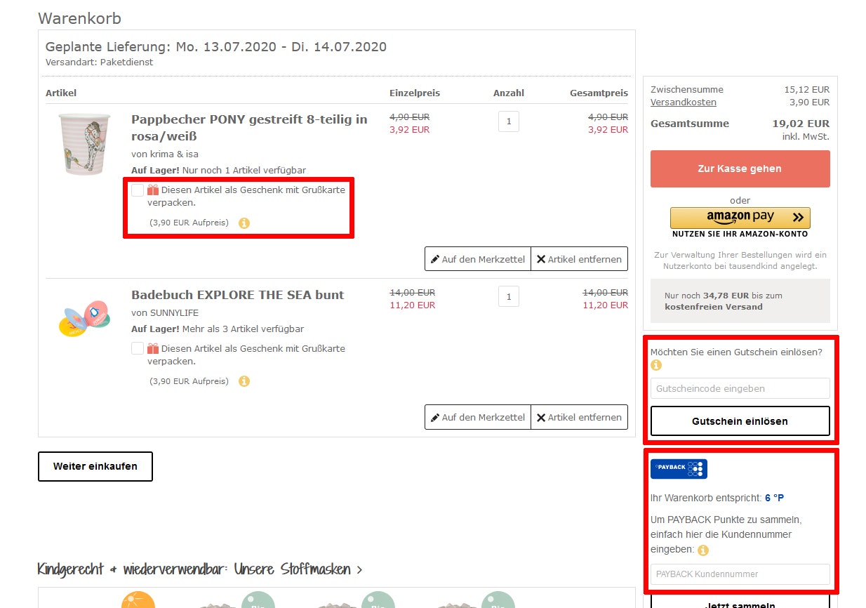 tausendkind Gutschein einlösen
