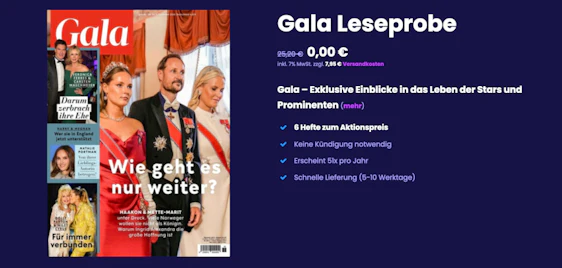 Nur 7,95€! 6 Ausgaben "GALA" kostenlos testen zzgl. Versand - kein Risiko