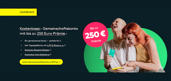 250€ Prämie! 🤲 Kostenloses Gemeinschaftskonto bei comdirect + 1,75% Tagesgeld & weltweit gratis Bargeld abheben