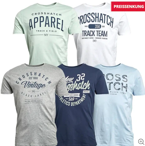 Crosshatch Herren T-Shirts „Mantore“ 5er-Pack für 30,98 € inkl. Versand statt 34,99 €