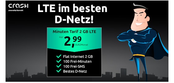 Noch bis 14:30 Uhr ⌛ Im Telekom-Netz! 🤩 Crash Minuten-Tarif für 2,99€/Monat 📱✔️ 2 GB LTE, 100 Freiminuten- & SMS
