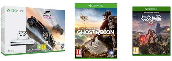 Microsoft Xbox One S 1TB Konsole mit Forza Horizon 3 + Tom Clancy's Ghost Recon: Wildlands + Halo Wars 2 für 321€