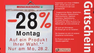 interspar gutschein 28 prozent