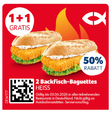 Nordsee Gutscheine 2 für 1 Backfisch-Baguettes