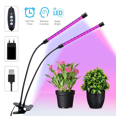 50% OFF 30W LED Pflanzenlampe mit Dual-Kopf Dimmbar 66 LEDs
